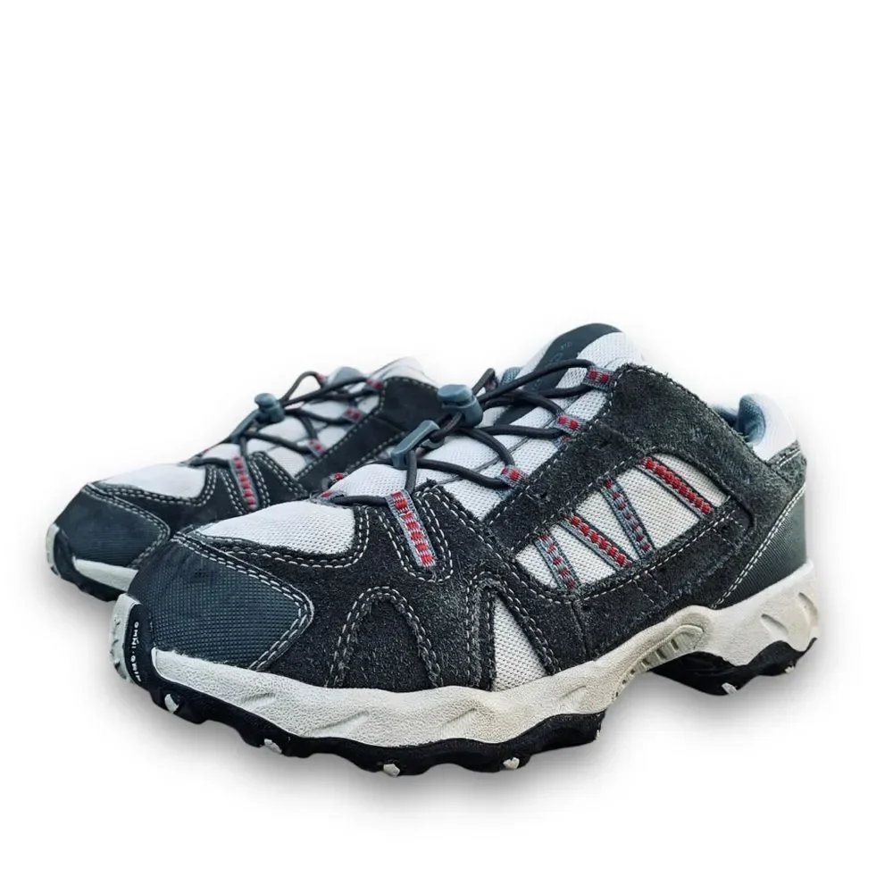 Columbia Kids Gray White and Red Athletic Trail Shoes